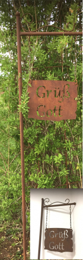 Stab mit Schild Grüß Gott Höhe 200cm, rost