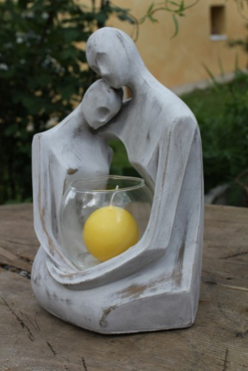 Skulptur mit Glas, Paar, 16x13x24cm