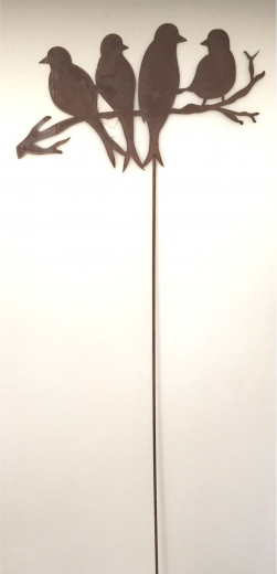 Vögel auf Ast am Stab, B50 H150cm, rost