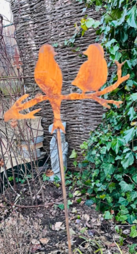 Vögel auf Ast am Stab, B37 H150cm, rost