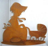 Mädchen mit Kinderwagen, B60, H51 cm