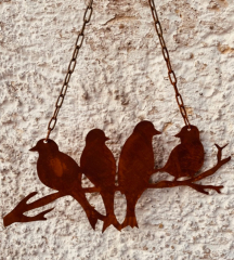 Vögel auf Ast mit Kette, B30H15cm, rost