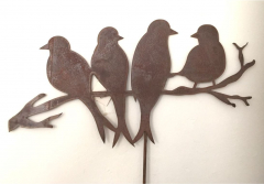 Vögel auf Ast mit Kette, B50H25cm, rost